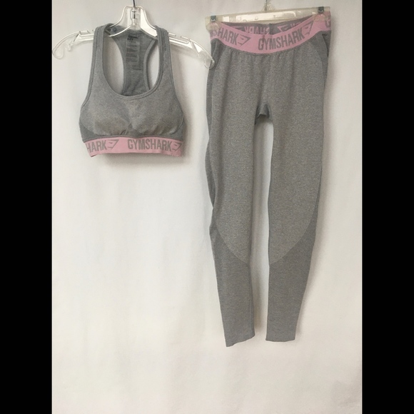 Gymshark Pants - Gymshark Flex Gray Pink Sports Bra Leggings Set M